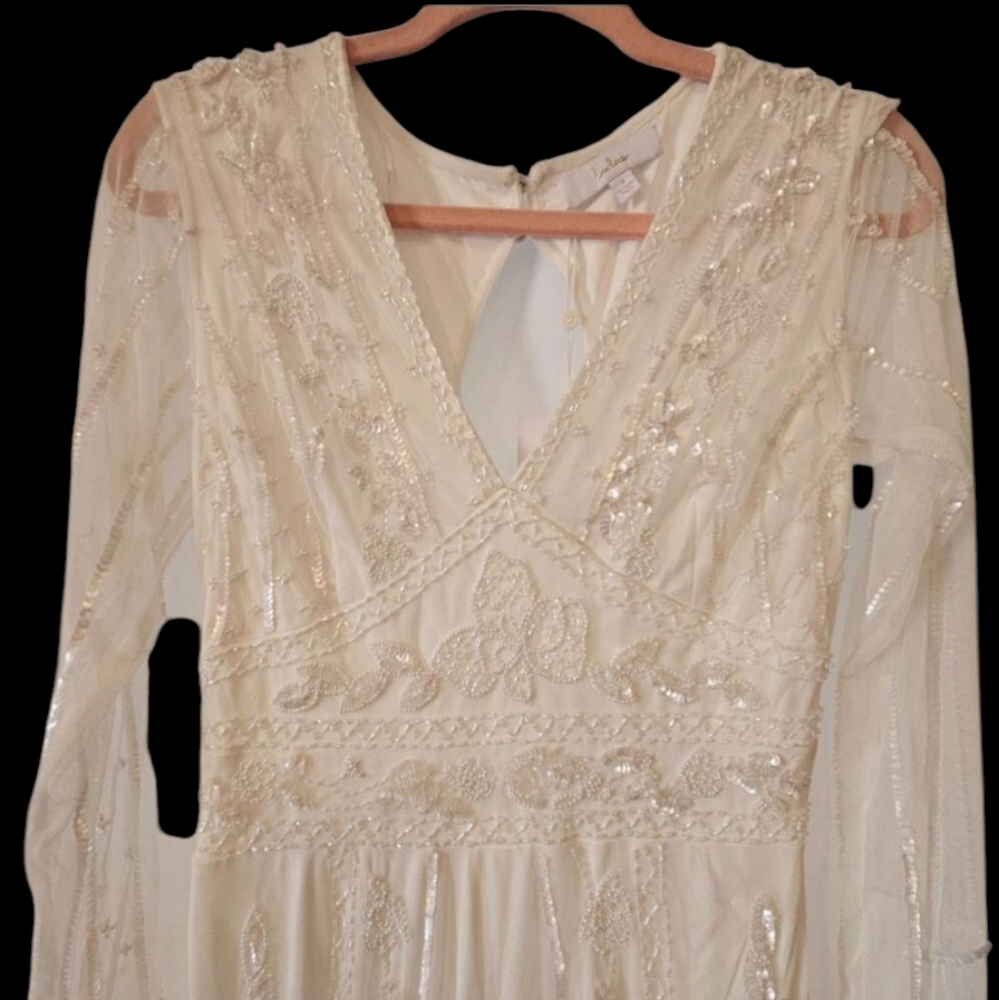 NWT - Lulus Luxe Bridal - White Beaded Long Sleeve Maxi Dress - Size Small - Picture 7 of 15